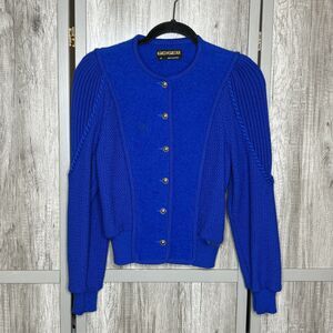 GEIGER Boiled Virgin Wool Cardigan Sweater Size 38 Small Blue Color